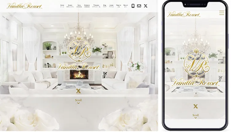 制作事例,秋葉原 神田 メンズエステ｢Vanilla Resort-バニラ リゾート-｣様のホームページ制作事例の画像